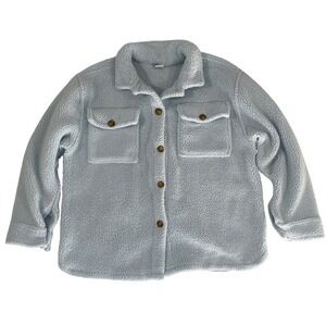 Wallflower Girls Sherpa Fleece Shacket Jacket Light Blue Size M